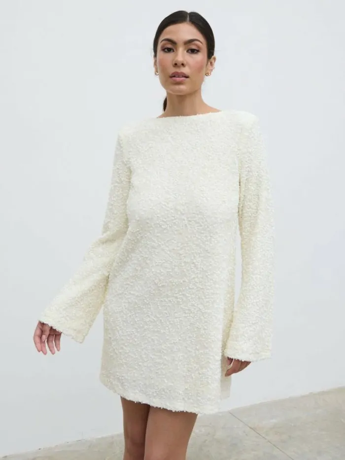 Pretty Lavish Dresses Women Bow Sequin Shift Dress White