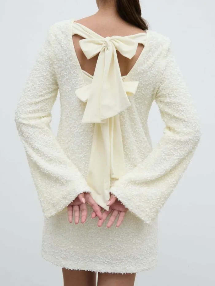 Pretty Lavish Dresses Women Bow Sequin Shift Dress White