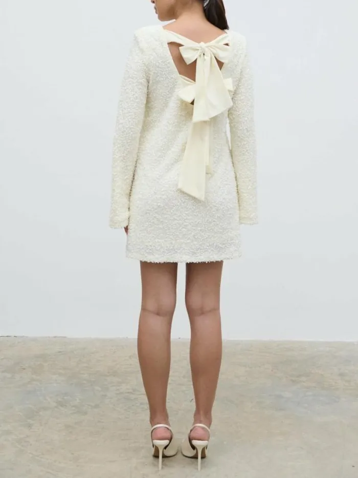 Pretty Lavish Dresses Women Bow Sequin Shift Dress White