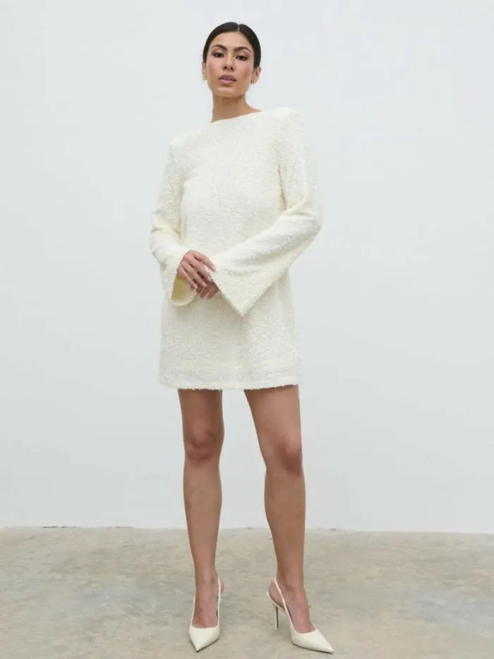 Pretty Lavish Dresses Women Bow Sequin Shift Dress White