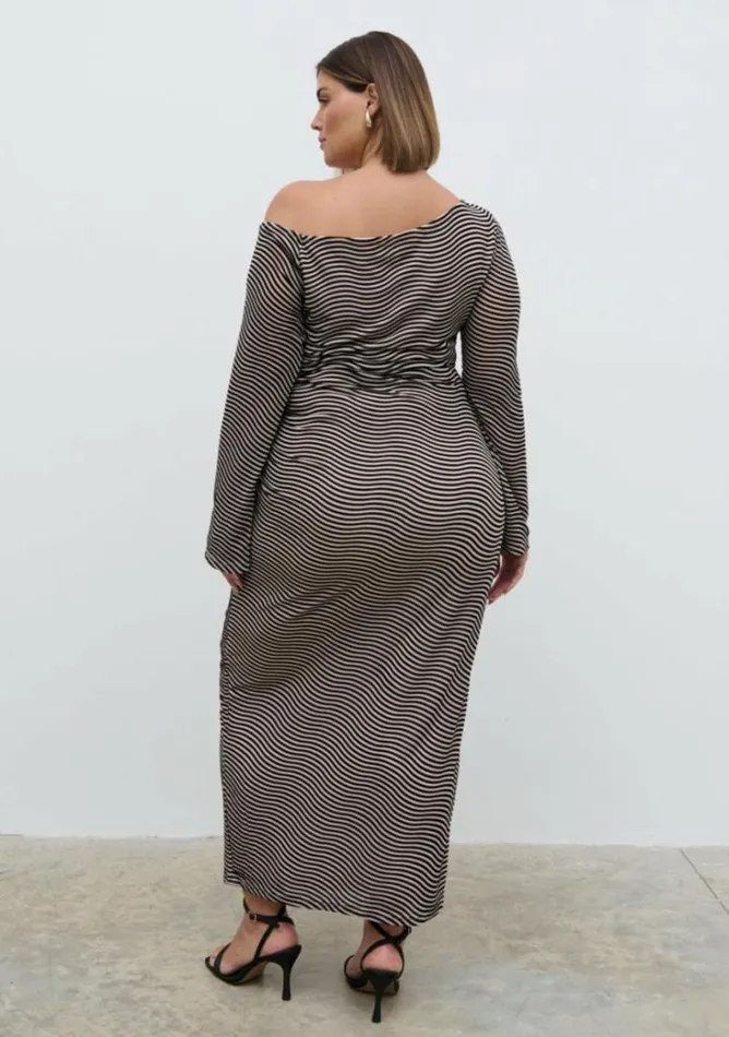 Pretty Lavish Dresses Women Carrie Asymmetric Knot Midaxi Dress Curve Black And Stone Stripe