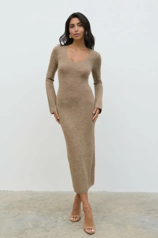 Pretty Lavish Dresses Women Clara Scoop Neck Knit Dress Brown