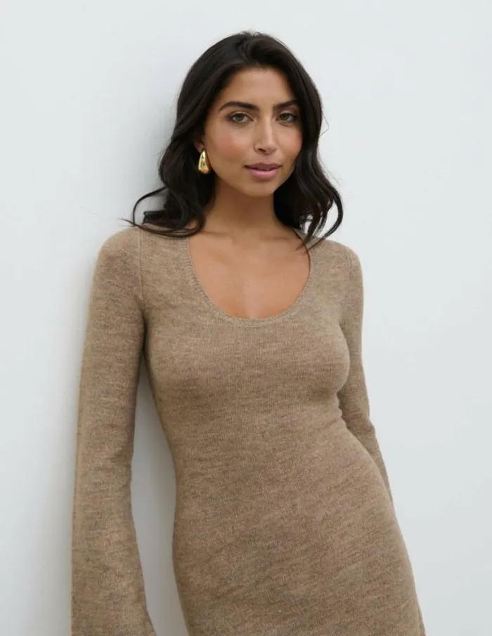 Pretty Lavish Dresses Women Clara Scoop Neck Knit Dress Brown