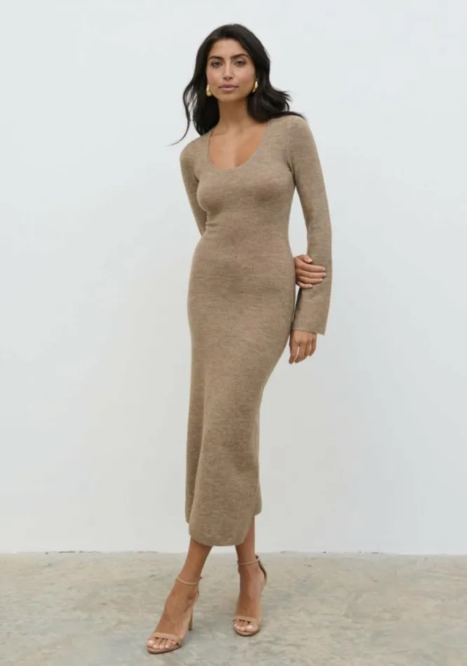 Pretty Lavish Dresses Women Clara Scoop Neck Knit Dress Brown