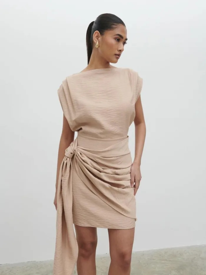 Pretty Lavish Dresses Women Dana Wrap Mini Dress Beige