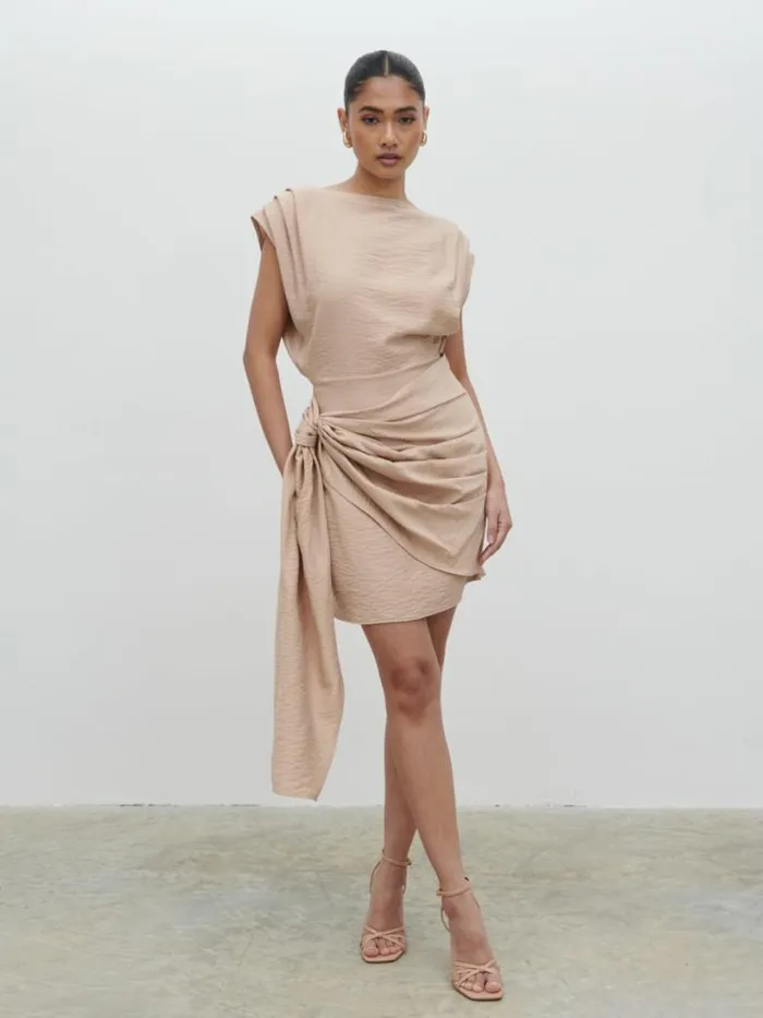 Pretty Lavish Dresses Women Dana Wrap Mini Dress Beige