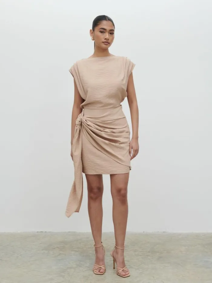 Pretty Lavish Dresses Women Dana Wrap Mini Dress Beige