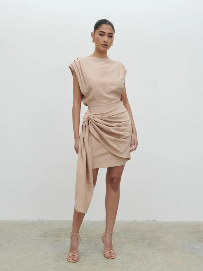Pretty Lavish Dresses Women Dana Wrap Mini Dress Beige