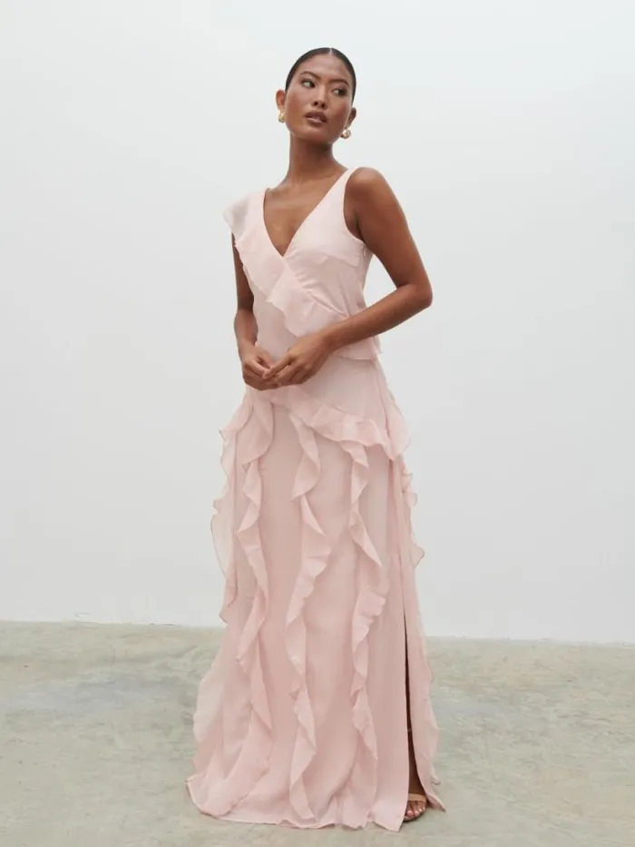 Pretty Lavish Dresses Women Faye Ruffle Maxi Dress Blush