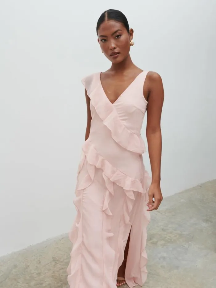 Pretty Lavish Dresses Women Faye Ruffle Maxi Dress Blush