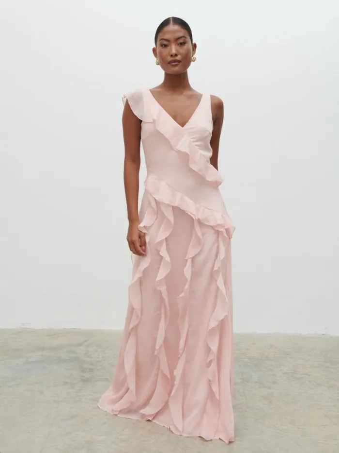 Pretty Lavish Dresses Women Faye Ruffle Maxi Dress Blush