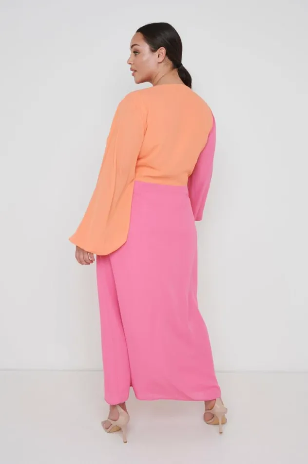 Pretty Lavish Dresses Women Frieda Knot Contrast Dress Curve Orange And Pink
