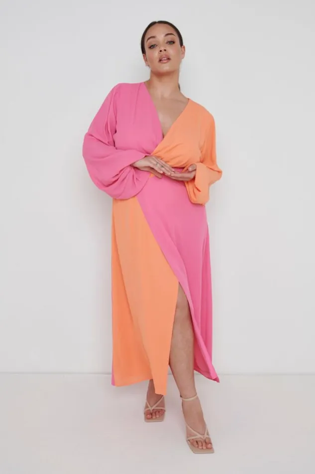 Pretty Lavish Dresses Women Frieda Knot Contrast Dress Curve Orange And Pink