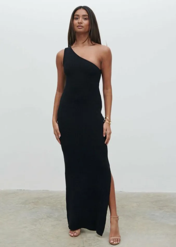 Pretty Lavish Dresses Women Juno One Shoulder Knit Maxi Dress Black