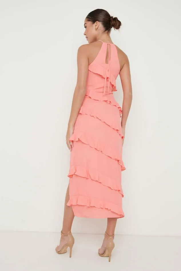 Pretty Lavish Dresses Women Katy Ruffle Midaxi Dress Coral