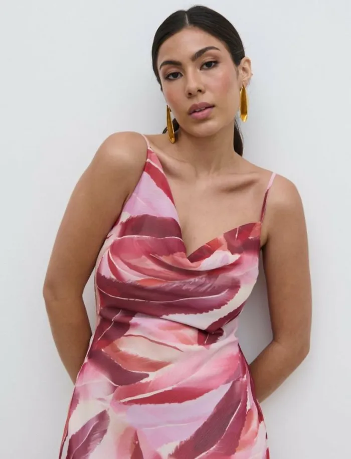 Pretty Lavish Dresses Women Keisha Asymmetric Cowl Maxi Dress Feather Print