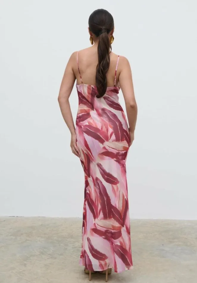 Pretty Lavish Dresses Women Keisha Asymmetric Cowl Maxi Dress Feather Print