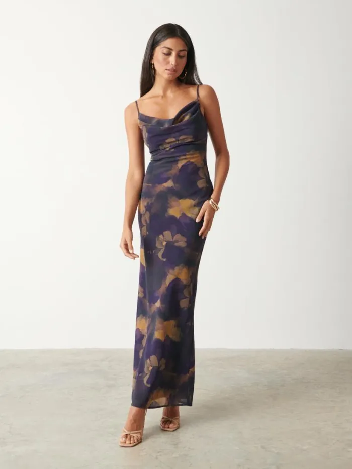 Pretty Lavish Dresses Women Keisha Printed Chiffon Maxi Dress Dark Amethyst andamp Saffron Floral Pretty Lavish Dresses Women Keisha Printed Chiffon Maxi Dress Dark Amethyst andamp Saffron Floral