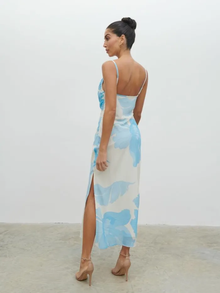 Pretty Lavish Dresses Women Keisha Ruched Midaxi Dress Blue And Cream Floral