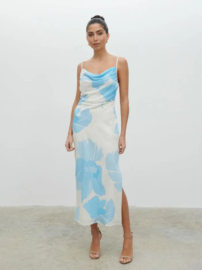 Pretty Lavish Dresses Women Keisha Ruched Midaxi Dress Blue And Cream Floral