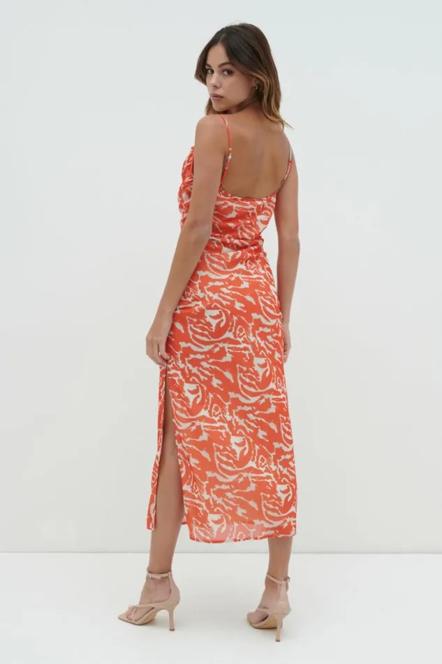 Pretty Lavish Dresses Women Keisha Ruched Printed Midaxi Dress Orange Zebra