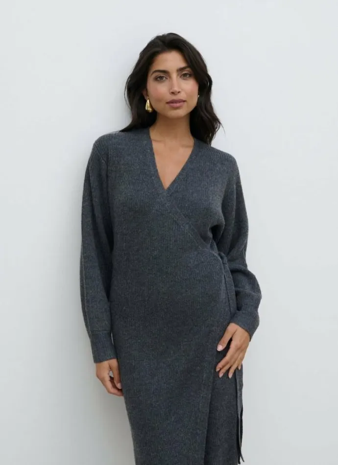 Pretty Lavish Dresses Women Kinsley Ribbed Wrap Dress Grey