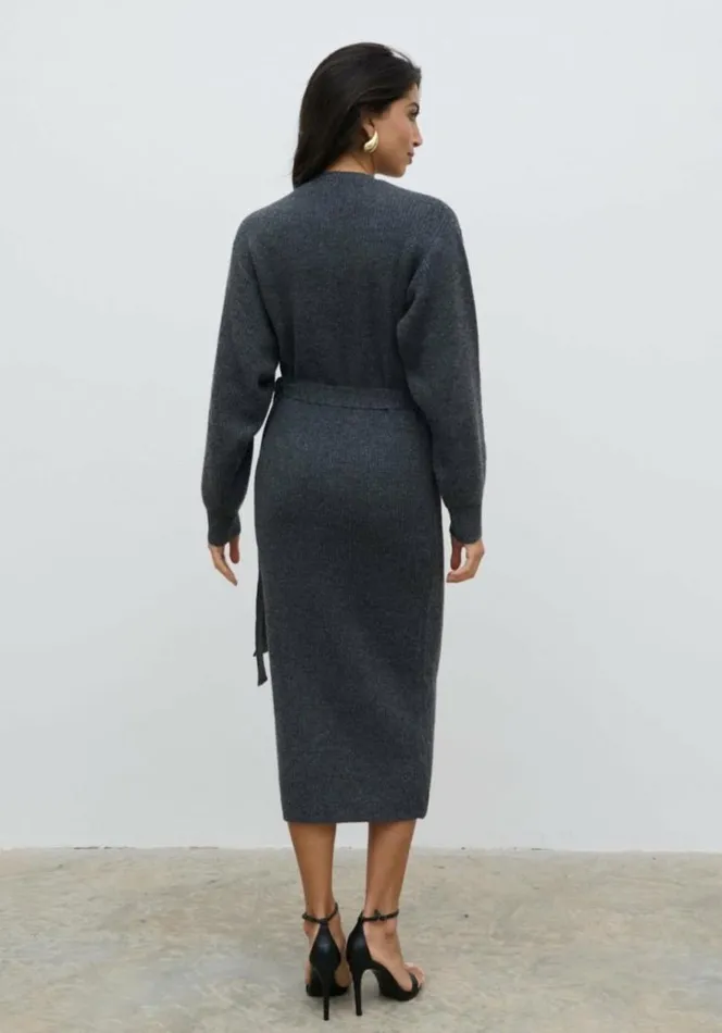 Pretty Lavish Dresses Women Kinsley Ribbed Wrap Dress Grey