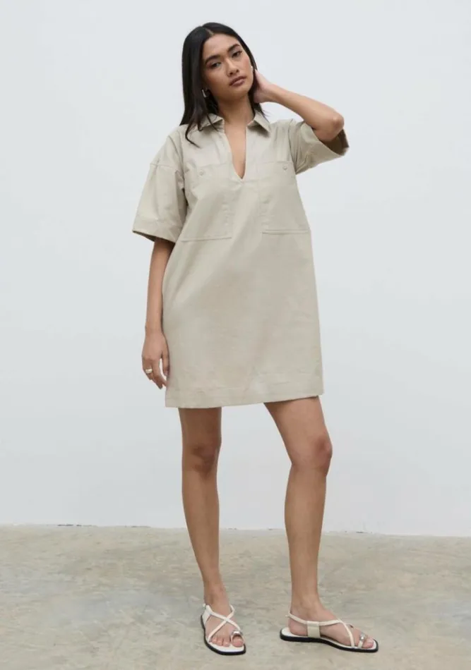Pretty Lavish Dresses Women Lia Utility Shirt Dress Beige