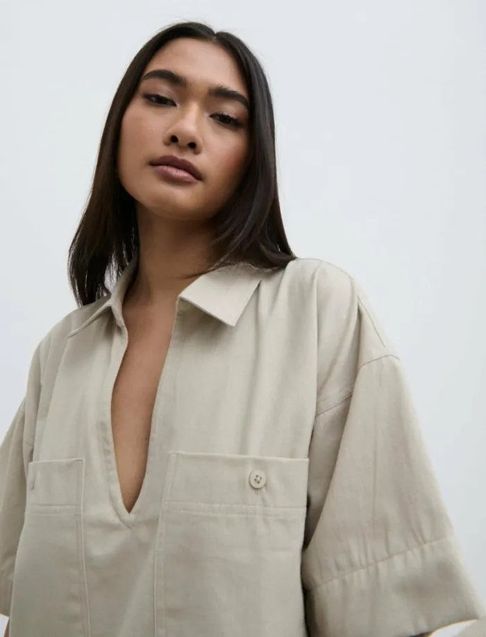 Pretty Lavish Dresses Women Lia Utility Shirt Dress Beige