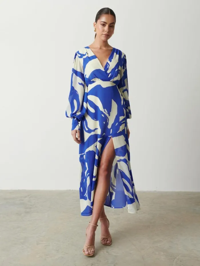 Pretty Lavish Dresses Women Lilianna Backless Balloon Sleeve Printed Dress Blue Abstract Pretty Lavish Dresses Women Lilianna Backless Balloon Sleeve Printed Dress Blue Abstract