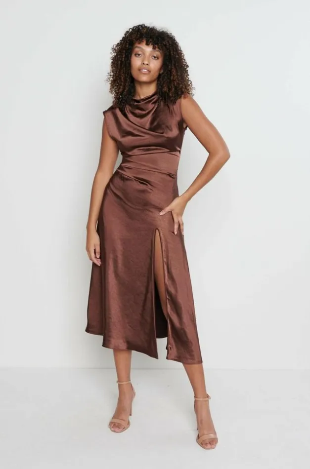 Pretty Lavish Dresses Women Lilith Satin Dress Brown