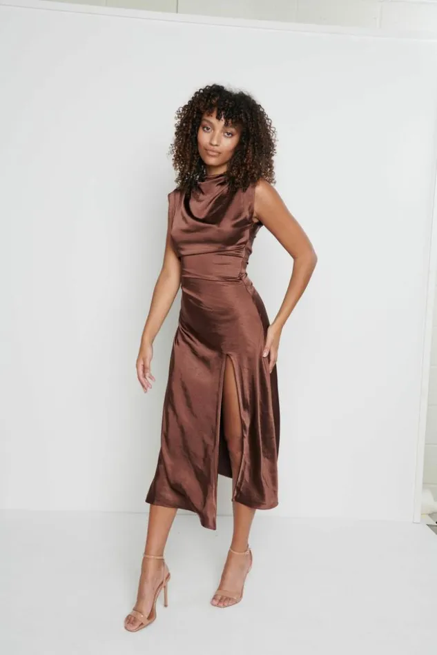 Pretty Lavish Dresses Women Lilith Satin Dress Brown