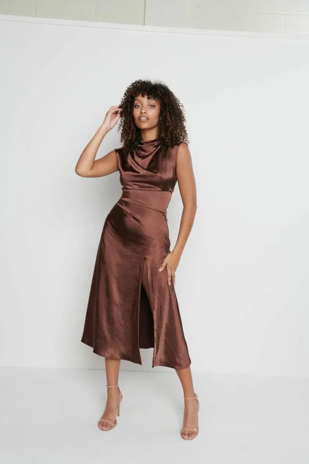 Pretty Lavish Dresses Women Lilith Satin Dress Brown