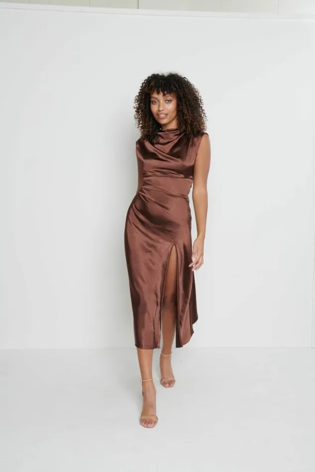 Pretty Lavish Dresses Women Lilith Satin Dress Brown