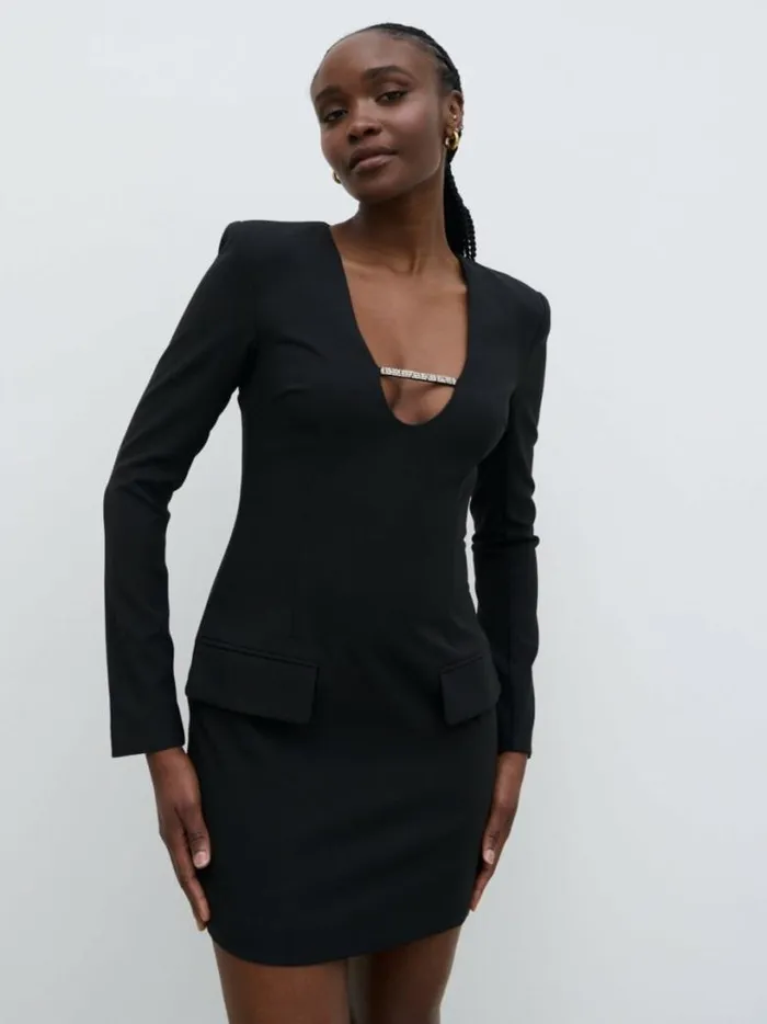 Pretty Lavish Dresses Women Lou Embellished Trim Mini Dress Black