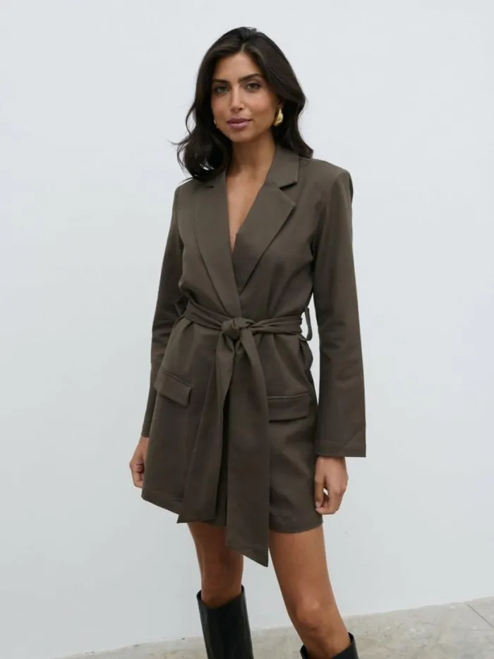 Pretty Lavish Dresses Women Lucian Oversized Blazer Mini Dress Brown