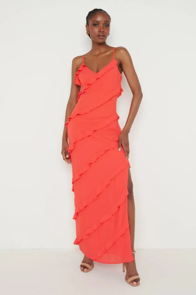 Pretty Lavish Dresses Women Nadine Ruffle Maxi Dress Red