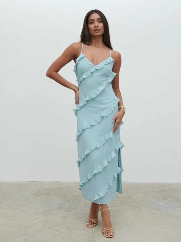 Pretty Lavish Dresses Women Nadine Ruffle Midaxi Dress Blue