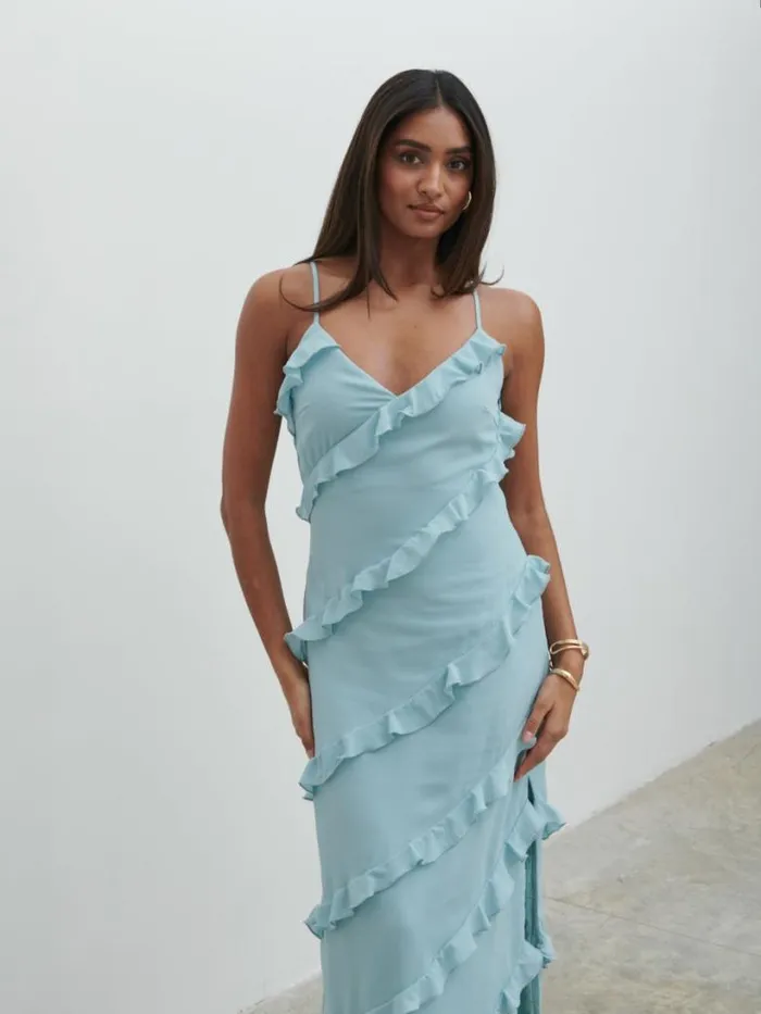 Pretty Lavish Dresses Women Nadine Ruffle Midaxi Dress Blue