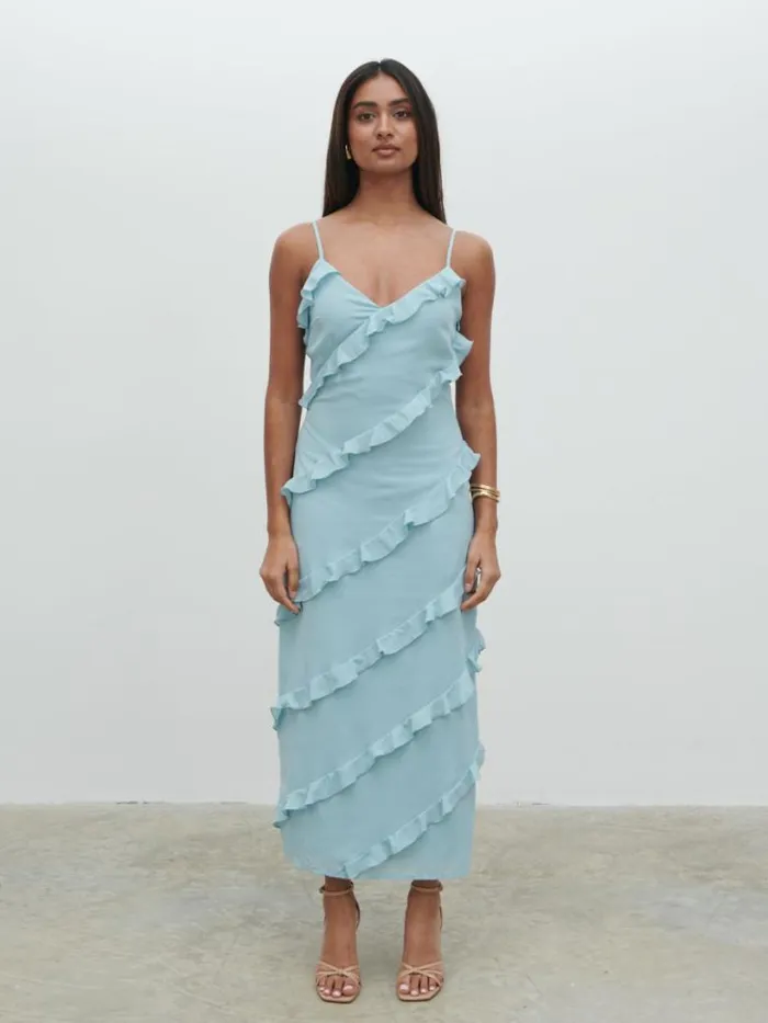 Pretty Lavish Dresses Women Nadine Ruffle Midaxi Dress Blue