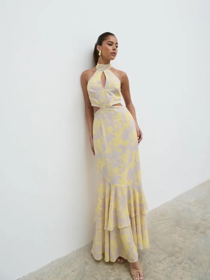Pretty Lavish Dresses Women Nova Maxi Dress Lemon And Beige Floral