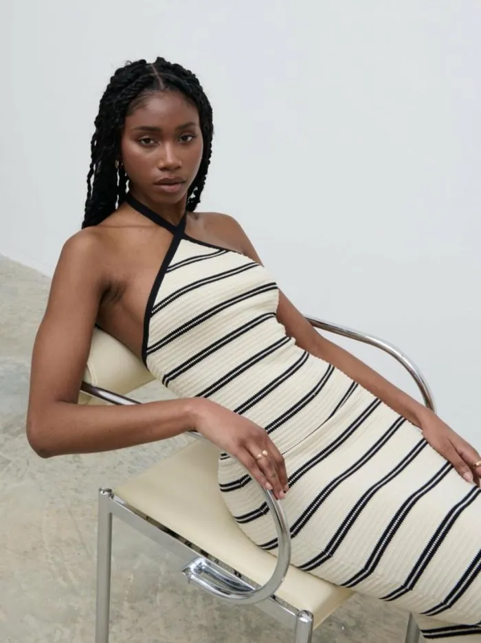 Pretty Lavish Dresses Women Octavia Contrast Stripe Knit Maxi Dress Cream