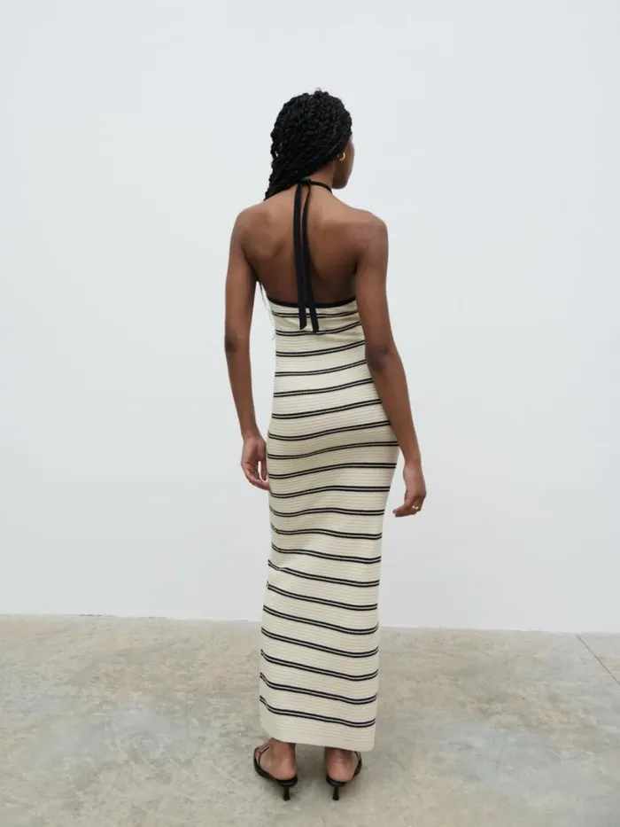 Pretty Lavish Dresses Women Octavia Contrast Stripe Knit Maxi Dress Cream