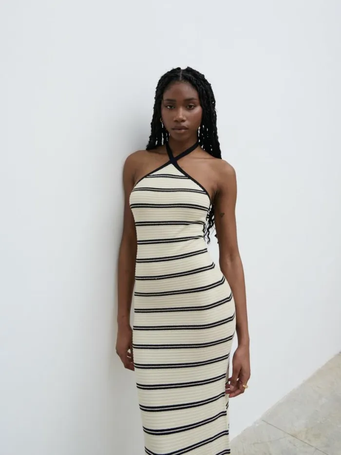 Pretty Lavish Dresses Women Octavia Contrast Stripe Knit Maxi Dress Cream