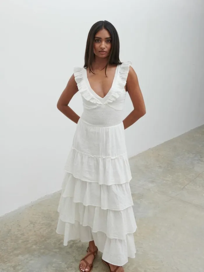 Pretty Lavish Dresses Women Opal Ruffle Midaxi Dress White