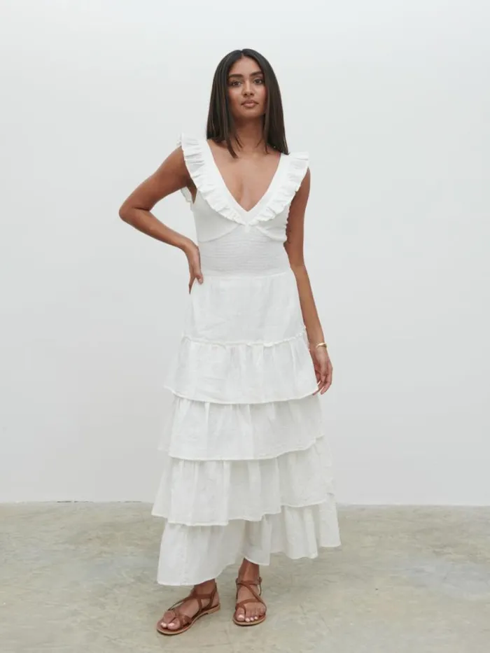 Pretty Lavish Dresses Women Opal Ruffle Midaxi Dress White