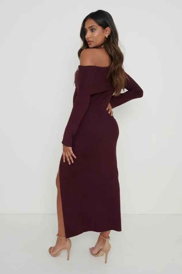 Pretty Lavish Dresses Women Payton Asymmetric Bardot Knit Dress Red