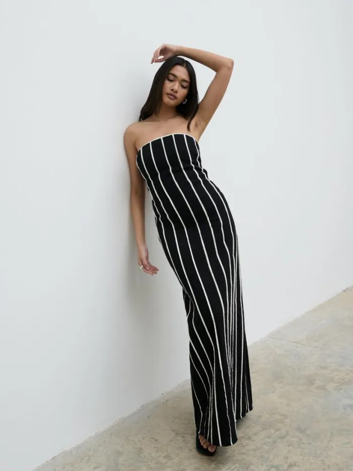 Pretty Lavish Dresses Women Penny Striped Bandeau Dress Black And Cream