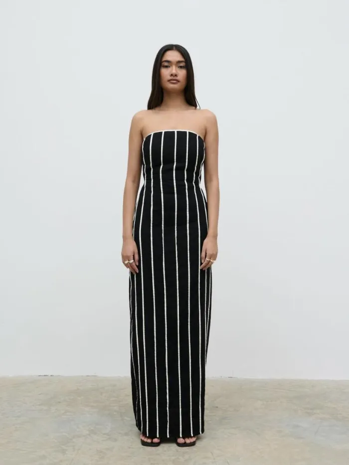 Pretty Lavish Dresses Women Penny Striped Bandeau Dress Black And Cream