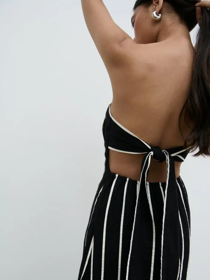 Pretty Lavish Dresses Women Penny Striped Bandeau Dress Black And Cream
